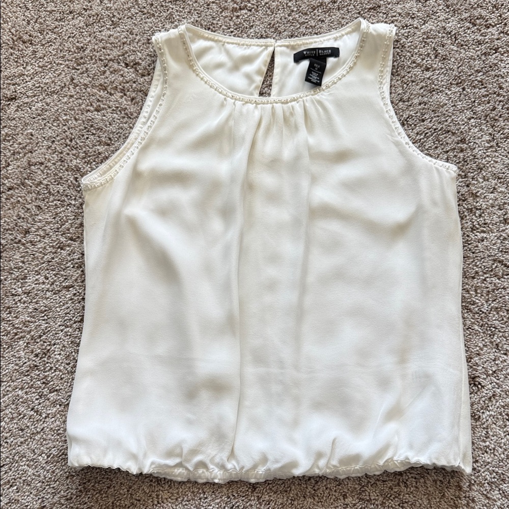 White House Black Market White Sleeveless Silk Blouse